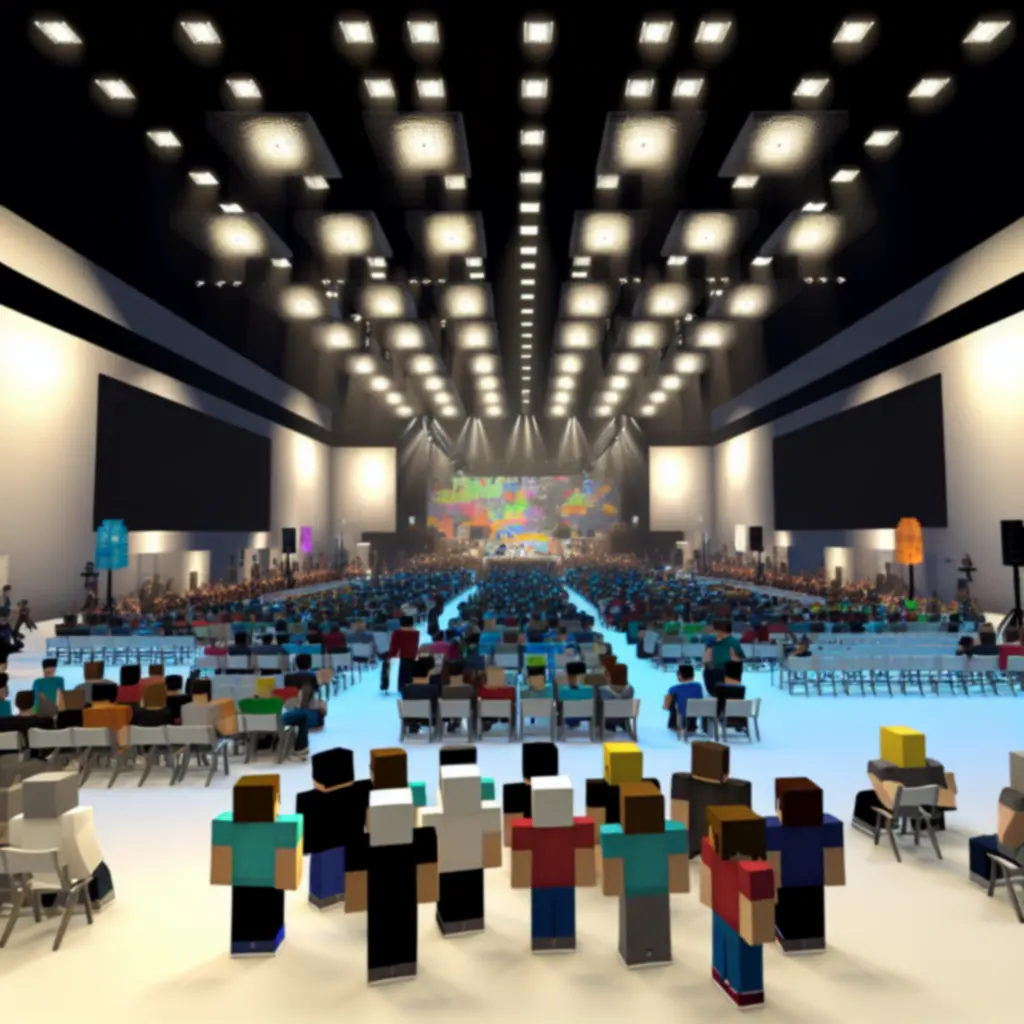 Scena konwentu z dużym ekranem i publicznością