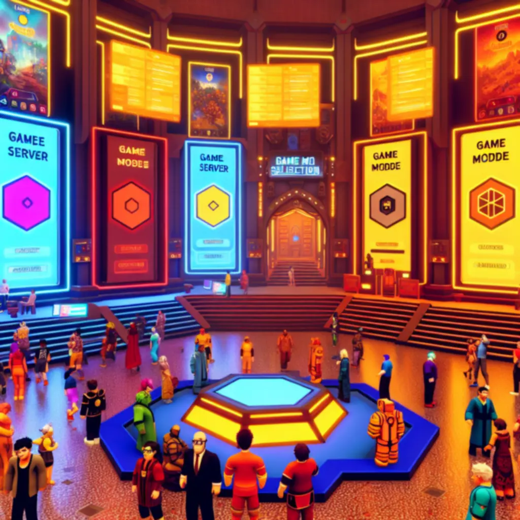 Lobby serwera multiplayer z tablicą wyboru trybów