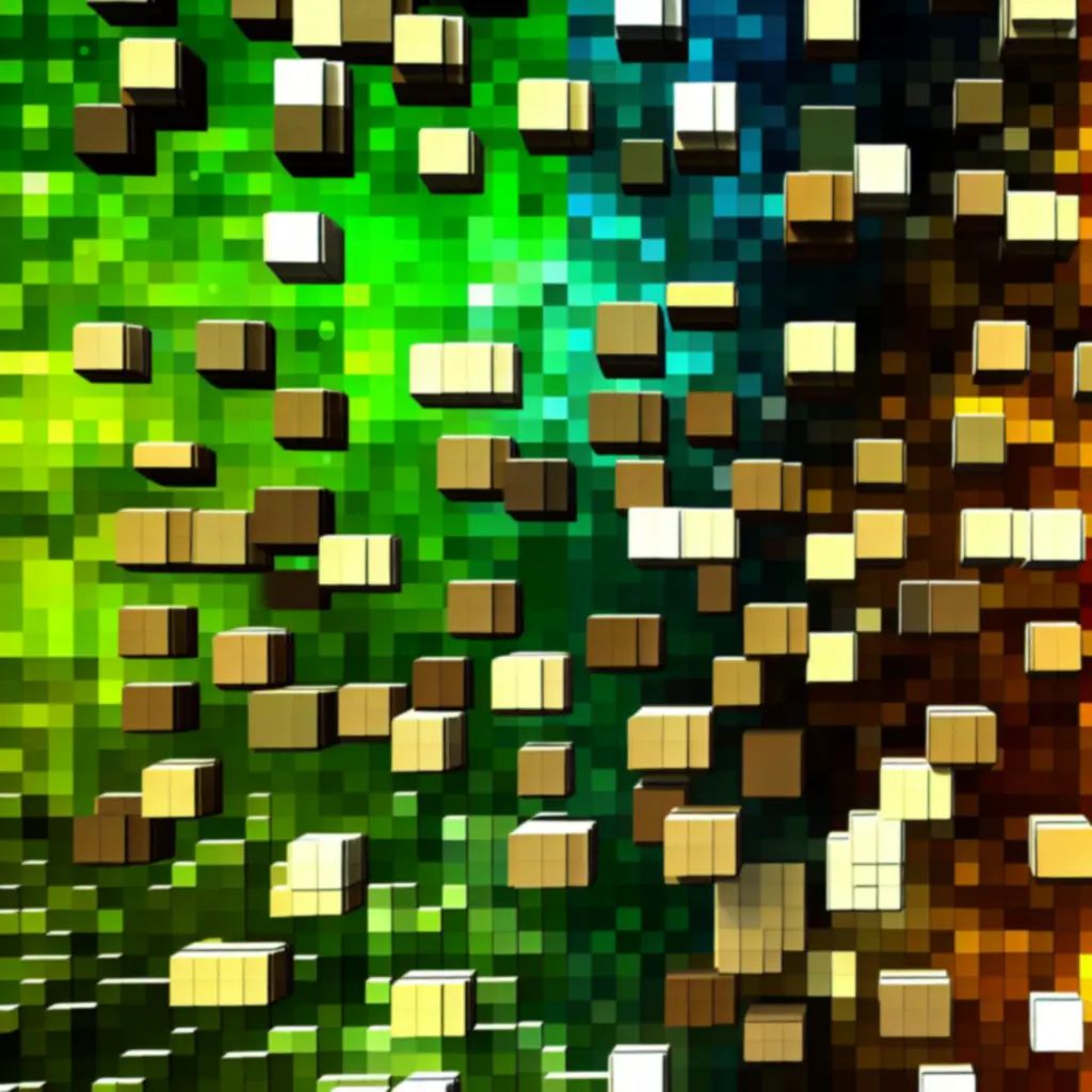 Kolaż bloków Minecraft z pikselowym tłem