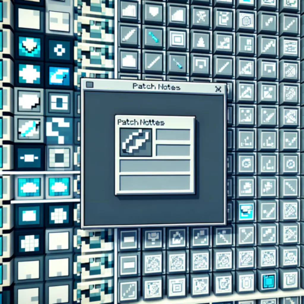 Ekran z listą zmian i ikonami bloków w stylu pikselowym