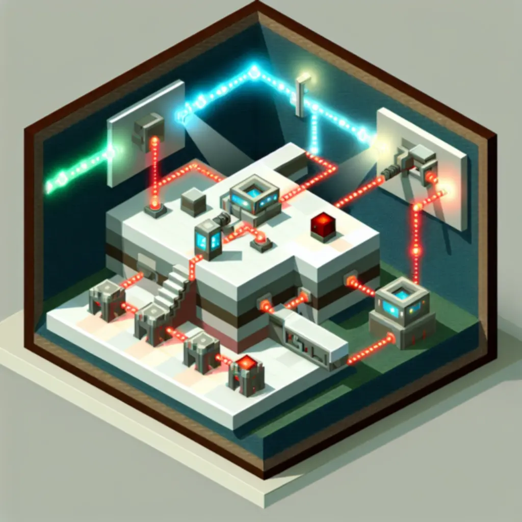 Schemat poglądowy układu redstone z tłokami i obserwatorami