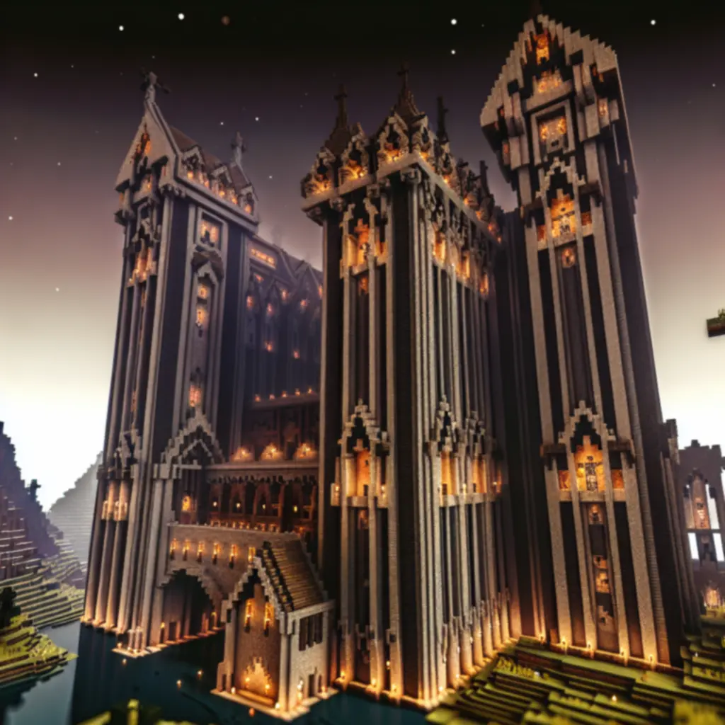 Monumentalna budowla w stylu fantasy z kamienia i drewna